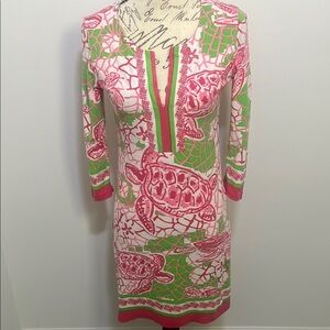 Pink and Green Turtle Print Dress XS